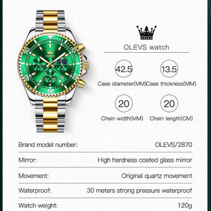 OLEVS Men Watch Stainless Steel Waterproof Luiminous Business Fashion