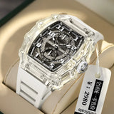 New Design Transparent Tonneau Watch Men Waterproof Luxury Sport