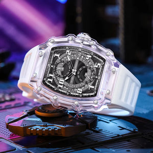 New Design Transparent Tonneau Watch Men Waterproof Luxury Sport