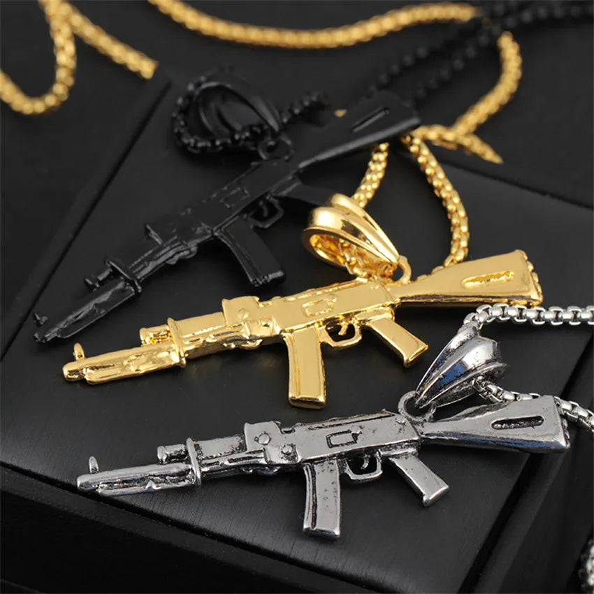 Trend Hip Hop Ice out Gold Silver Color Ak 47 Gun