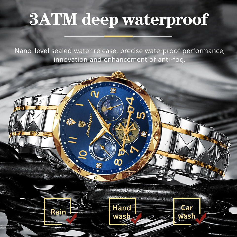 POEDAGAR Luxury Sports Watch Men Stainless Steel MaN