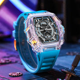 New Design Transparent Tonneau Watch Men Waterproof Luxury Sport