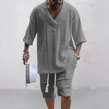 Summer Shorts Set Two Piece Men's Clothing V-Neck Short