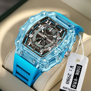 New Design Transparent Tonneau Watch Men Waterproof Luxury Sport